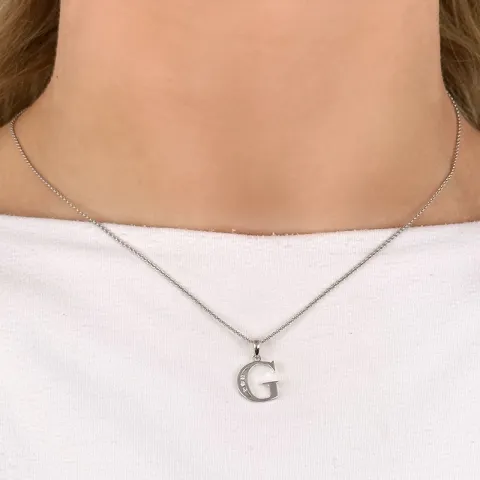 bokstav g hängen i 14 carat vitguld 0,03 ct