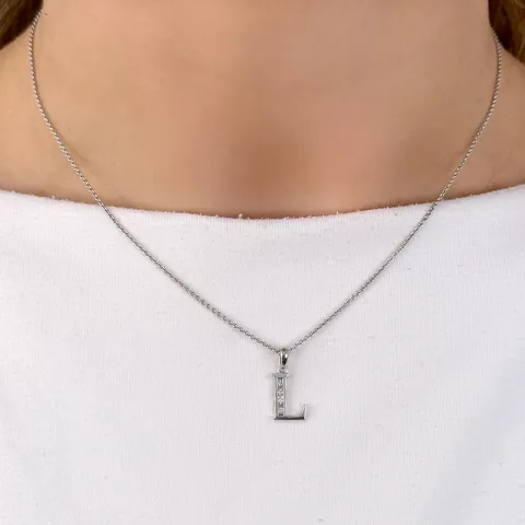 bokstav l hängen i 14 carat vitguld 0,04 ct