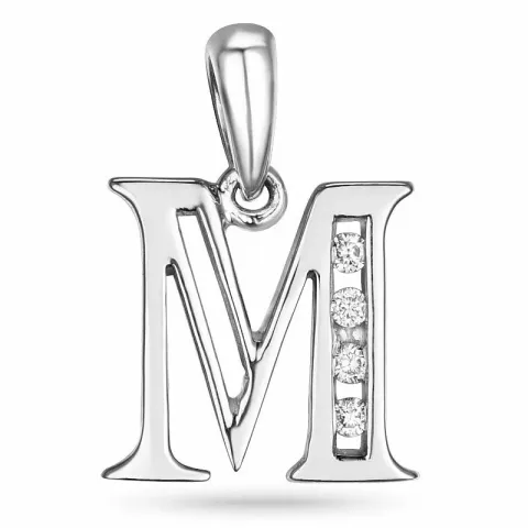 bokstav m diamantberlocker i 14 carat vitguld 0,04 ct