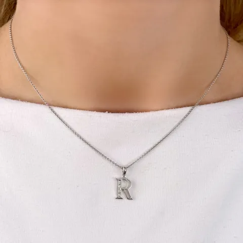 bokstav r hängen i 14 carat vitguld 0,04 ct