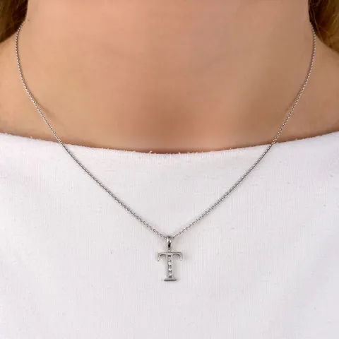 Bokstav t hängen i 14 carat vitguld 0,04 ct