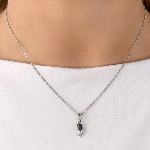 blå safir hängen i 14 carat vitguld 0,04 ct 0,34 ct
