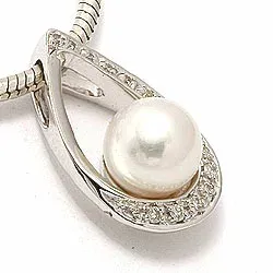 Pärla hängen i 14 carat vitguld 0,07 ct