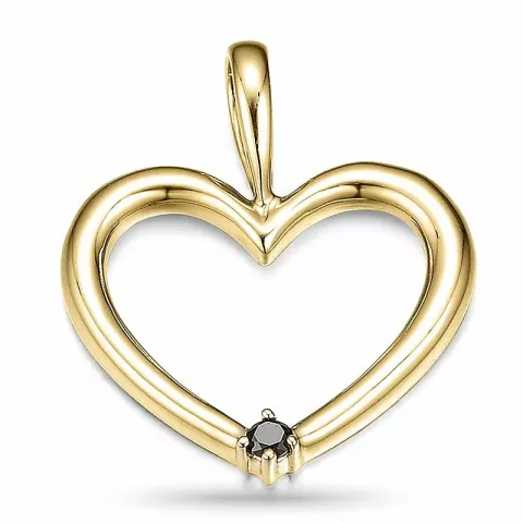 hjärta sort diamant hängen i 14 carat guld 0,03 ct