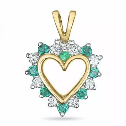 hjärta smaragd hängen i 14  carat guld- och vitguld 0,13 ct 0,14 ct