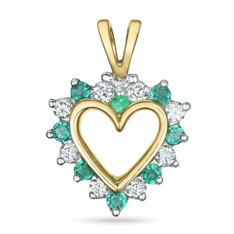 hjärta smaragd hängen i 14 carat guld- och vitguld 0,13 ct 0,14 ct