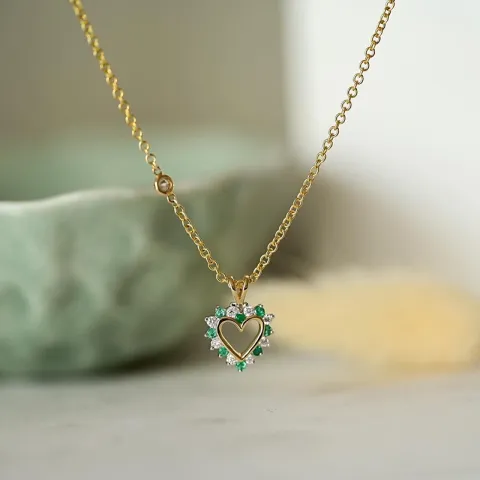 hjärta smaragd hängen i 14 carat guld- och vitguld 0,13 ct 0,14 ct