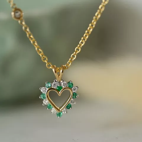 hjärta smaragd hängen i 14  carat guld- och vitguld 0,13 ct 0,14 ct
