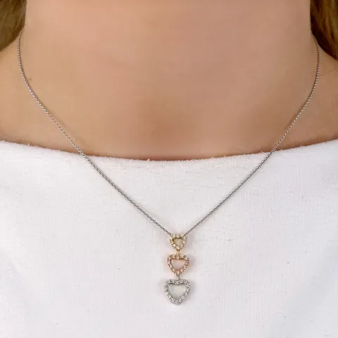 hjärta diamant hängen i 14 carat gul-, vit- och rödguld 0,17 ct