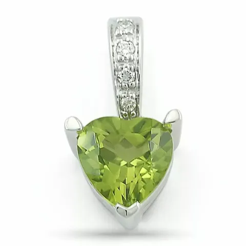 Grön peridot diamantberlocker i 14  carat vitguld 0,03 ct