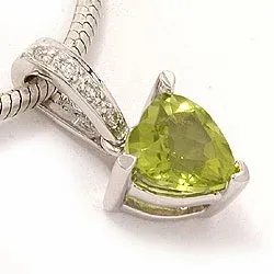 Grön peridot diamantberlocker i 14  carat vitguld 0,03 ct