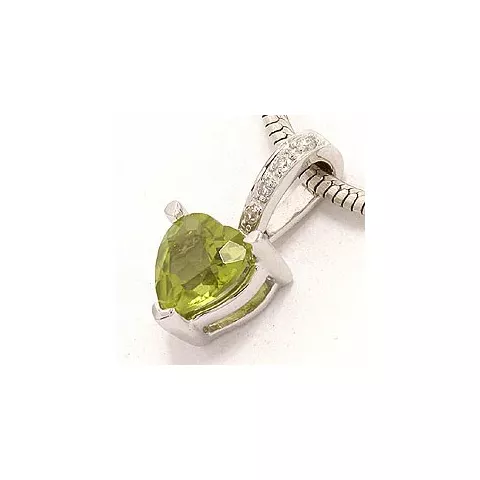 Grön peridot diamantberlocker i 14  carat vitguld 0,03 ct