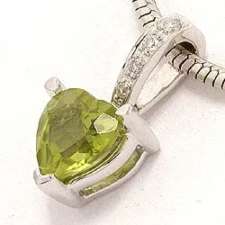Grön peridot diamantberlocker i 14  carat vitguld 0,03 ct