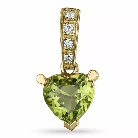 hjärta peridot hängen i 14 carat guld 0,03 ct 0,84 ct