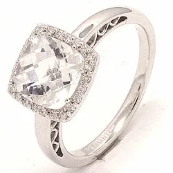 fyrkantigt kvarts diamantring i 14 karat vitguld 0,12 ct 2,00 ct