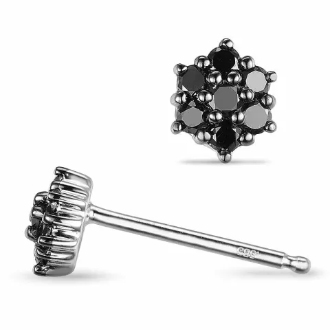 blommor svarta diamant örhängestift i 14 karat vitguld med svart diamant