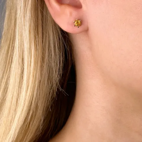 2 x 0,25 ct solitäreörhängestift i 14 karat guld med citrin