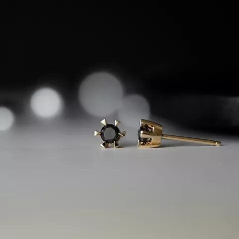 2 x 0,21 ct svarta solitäreörhängestift i 14 karat guld med svart diamant 