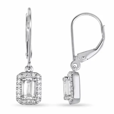 långa fyrkantigt kvarts örhängen i 14 karat vitguld med diamant och kvarts