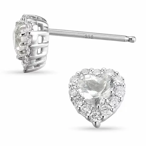 hjärta diamant örhängestift i 14 karat vitguld med diamant och kvarts