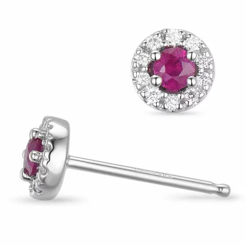 runda rubin örhängestift i 14 karat vitguld med diamant och rubin