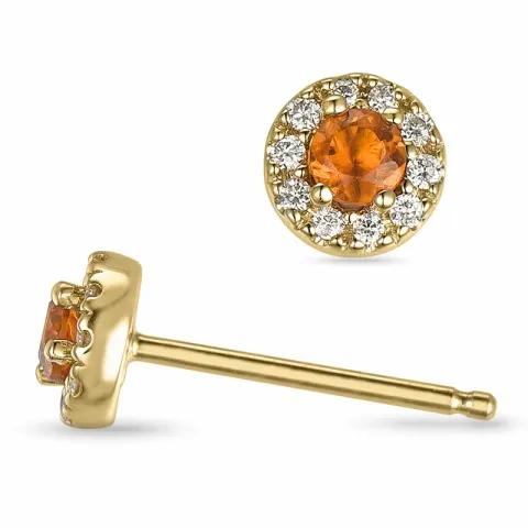 runda citrin örhängen i 14 karat guld med diamant och citrin