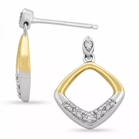 fyrkantigt diamant örhängen i 14 karat guld och vitguld med diamant 