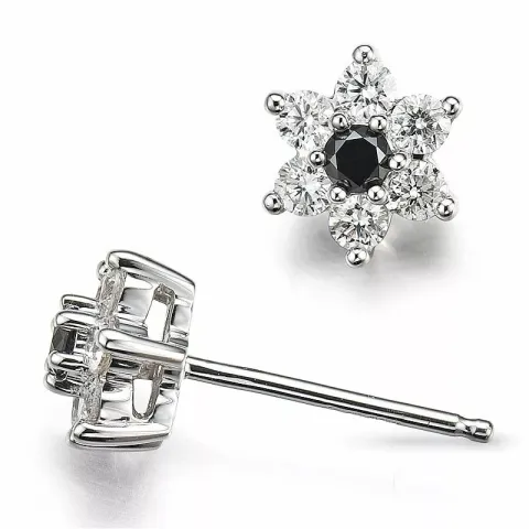 blommor diamant örhängestift i 14 karat vitguld med diamant och svart diamant