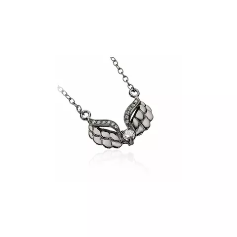 Scrouples hängen med halskedja i svart rhodinerat silver vit zirkon