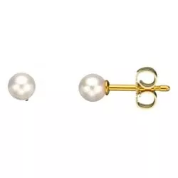 4 mm Scrouples runda vita pärla örhängen i 8 karat guld