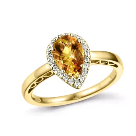 droppe citrin diamantring i 14  karat guld 1,55 ct 0,10 ct