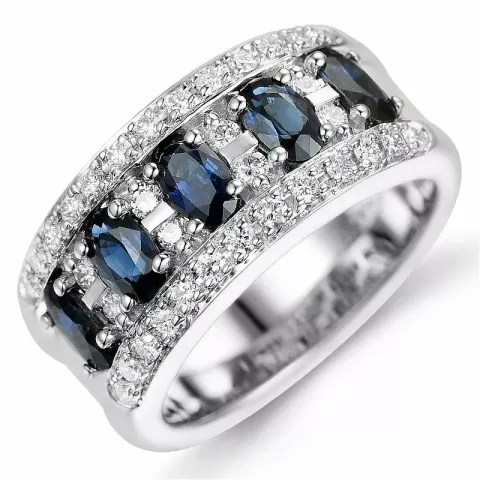 blå safir diamantring i 14 karat vitguld 0,49 ct 1,75 ct