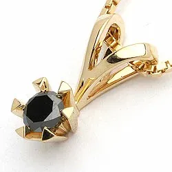 sort diamant hängen i 14 carat guld 0,40 ct