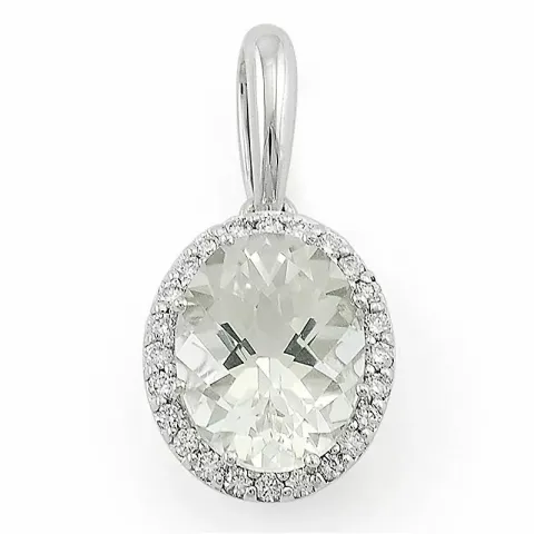 ovalt kvarts diamantberlocker i 14  carat vitguld 0,12 ct