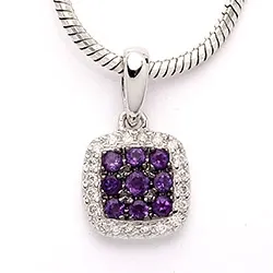 fyrkantigt ametist diamantberlocker i 14 carat vitguld 0,10 ct