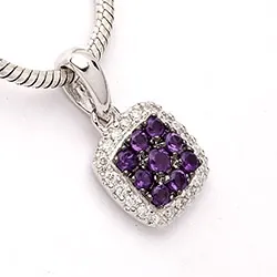 fyrkantigt ametist diamantberlocker i 14 carat vitguld 0,10 ct