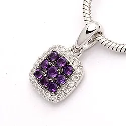fyrkantigt ametist diamantberlocker i 14 carat vitguld 0,10 ct