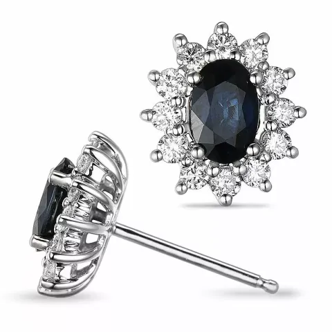 safir rosettörhängestift i 14 karat vitguld med diamant och safir