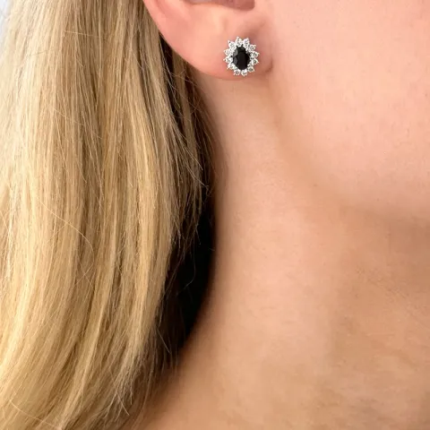 safir rosettörhängestift i 14 karat vitguld med diamant och safir