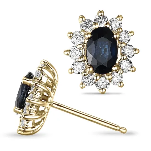 safir rosettörhängestift i 14 karat guld med diamant och safir