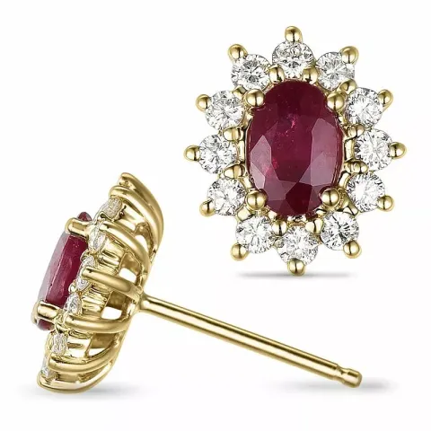 rubin rosettörhängestift i 14 karat guld med rhodium med diamant och rubin