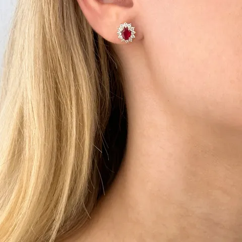 rubin rosettörhängestift i 14 karat guld med rhodium med diamant och rubin