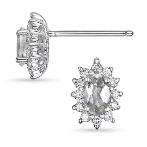 Kvarts rosettörhängestift i 14 karat vitguld med diamanter och kvarts