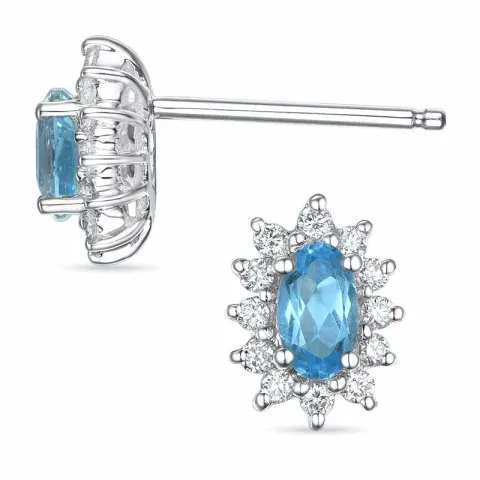 blå topas rosettörhängestift i 14 karat vitguld med diamant och topas
