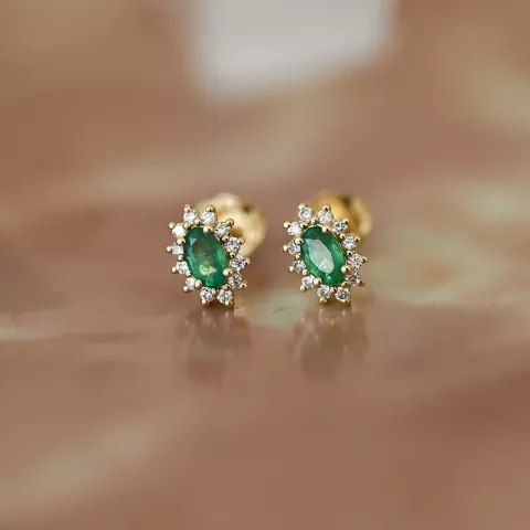 smaragd rosettörhängestift i 14 karat guld med diamant och smaragd 