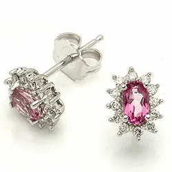 Rosa topas rosettörhängestift i 14 karat vitguld med diamanter och topaser