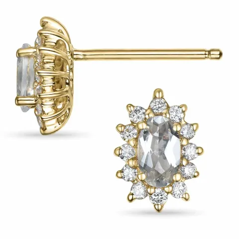 vita kvarts rosettörhängestift i 14 karat guld med diamant och kvarts