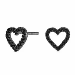 Joanli Nor hjärta örhängen i svart rhodinerat silver sort zirkon
