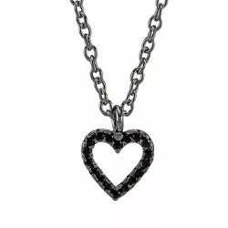Elegant Joanli Nor hjärta hängen med halskedja i svart rhodinerat silver svarta zirkoner