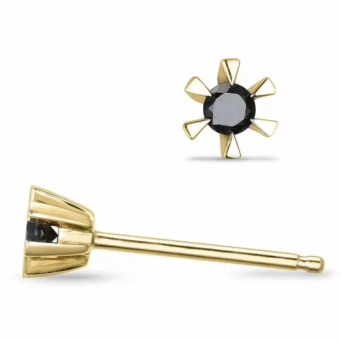 svarta diamant solitäreörhängestift i 14 karat guld med svart diamant 